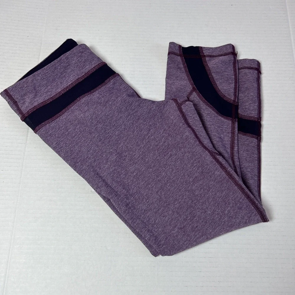 Lululemon Cropped Purple Leggings Back Pocket Size 6 Preowned - Picture 8 of 8